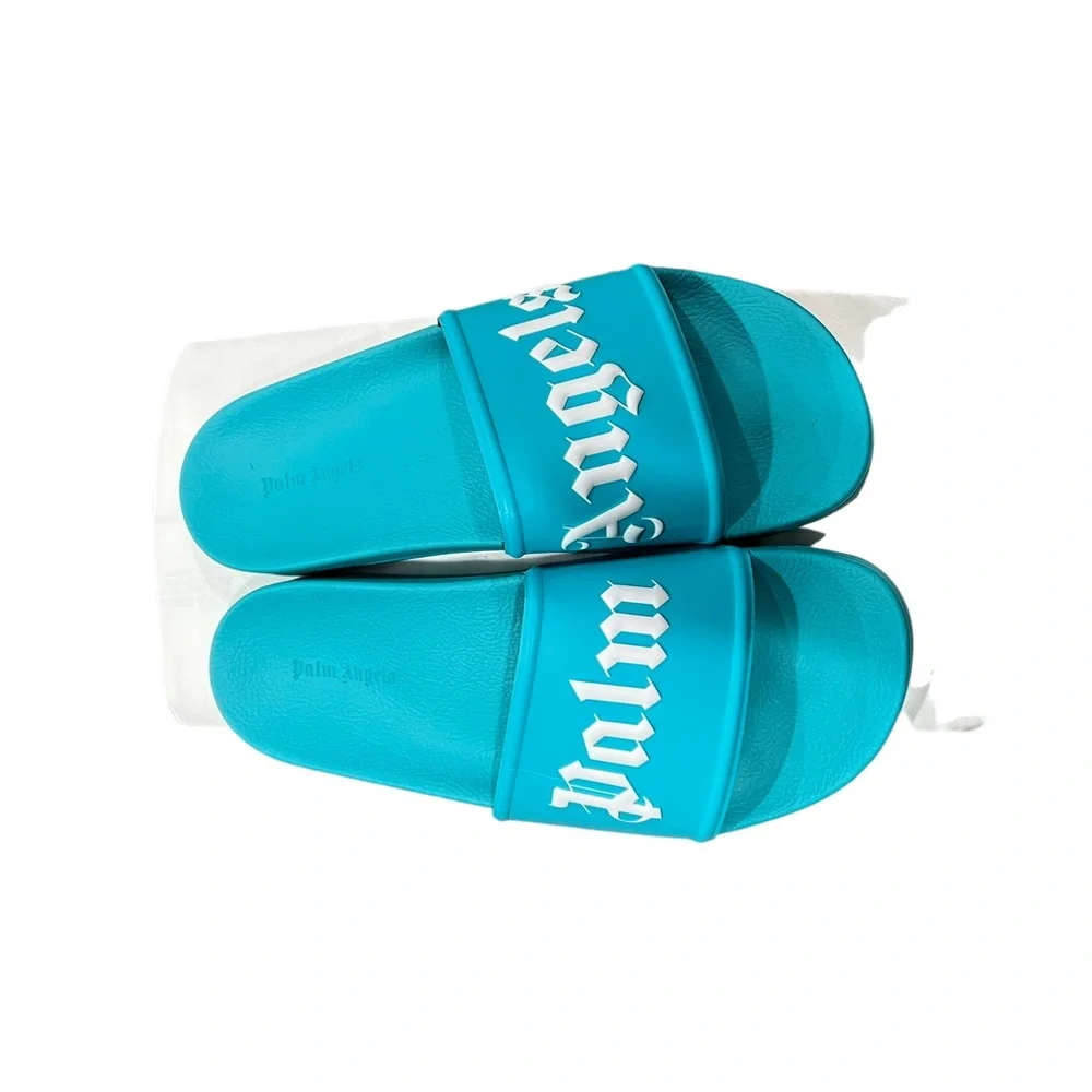 Palm Angels LIGHT BLUE POOL SLIDER LOGO Sandals Men’s Size 10